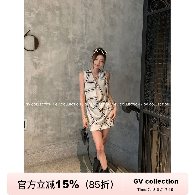 GV大白哥 老钱假日 极简设计棉麻无袖背心上衣短半身裙裤套装女