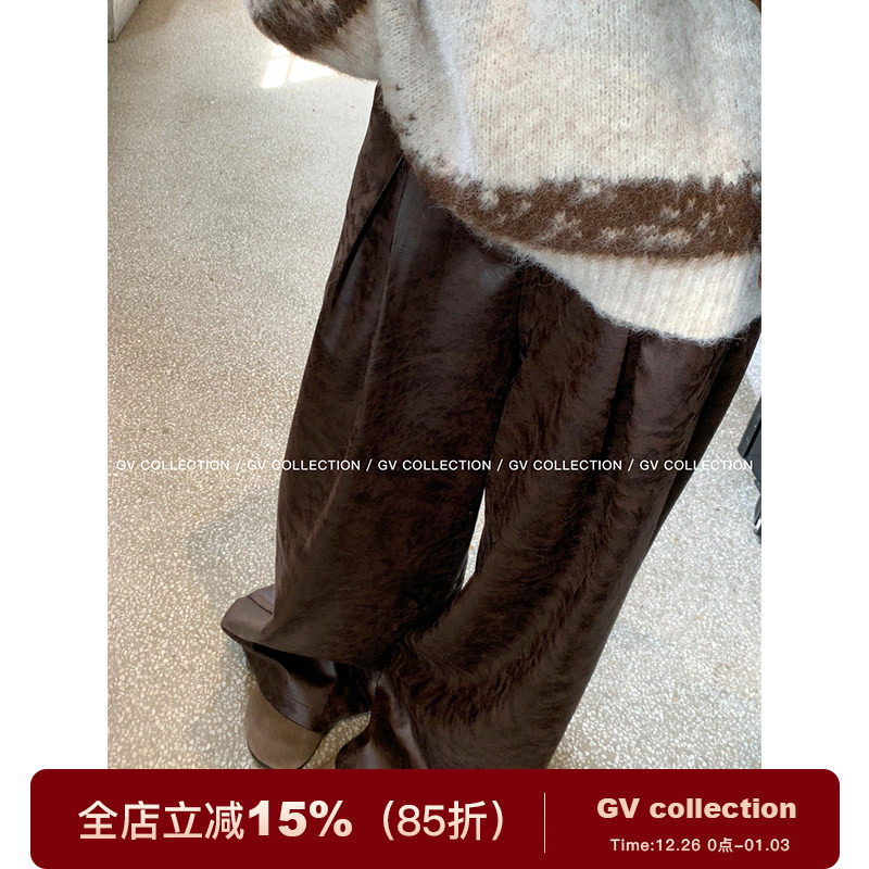 GV大白哥 复古老钱 晕染松弛阔腿宽松皮裤百搭拖地休闲长裤女春