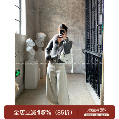 天丝棉加绒结构阔腿牛仔裤