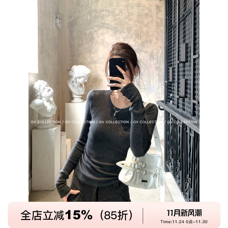 圆领前后两穿美丽诺羊毛针织打底