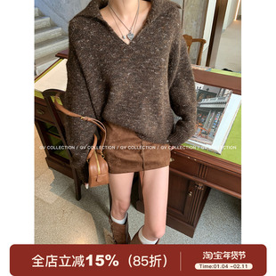 GV大白哥 初秋美拉德 混色针织大翻领毛衣慵懒高级感秋季新款上衣