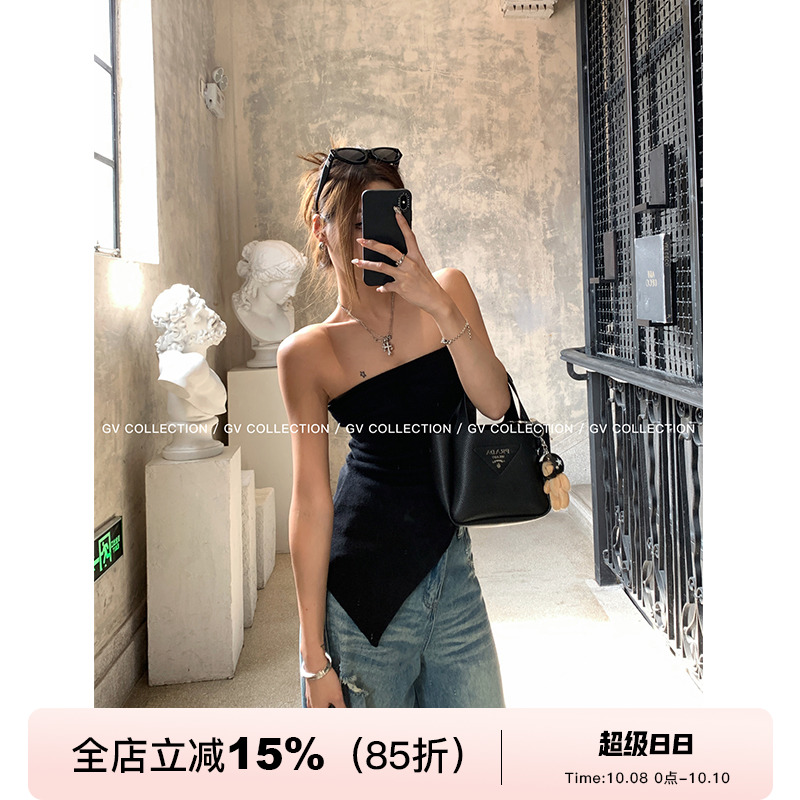 GV大白哥 极简不动脑 不规则设计针织抹胸百搭休闲女上衣夏季