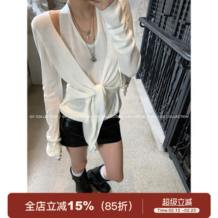 GV大白哥 超绝纸片感 假两件系腰针织衫早秋穿搭高级慵懒长袖上衣
