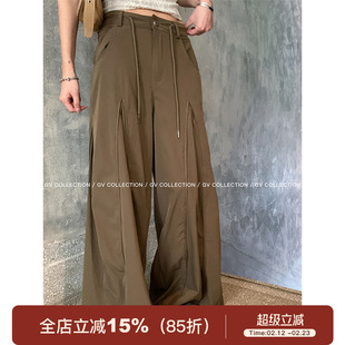 GV大白哥 解勾主义 夏日轻薄阔腿抽绳设计感工装裤休闲裤子女夏