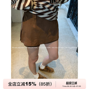 GV大白哥 秋冬公式 柔软麂皮侧开叉短裙防走光裙裤早秋穿搭半身裙