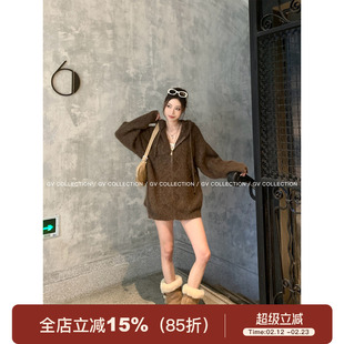 GV大白哥 随性闪闪VTG 连帽羊毛亮片廓形毛衣外套秋季穿搭女上衣