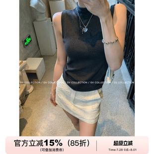 百搭 GV大白哥 极简质感 中领无袖 针织上衣松弛感女夏新款