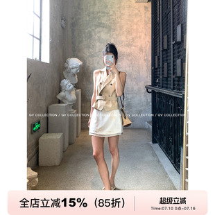 GV大白哥 质感权杖 翻领双排扣系带无袖风衣马甲设计感上衣女夏