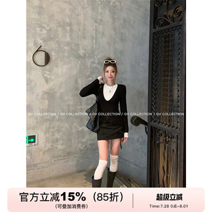 GV大白哥 T恤显瘦休闲上衣女春 至简主义 层次感U领撞色假两件修身