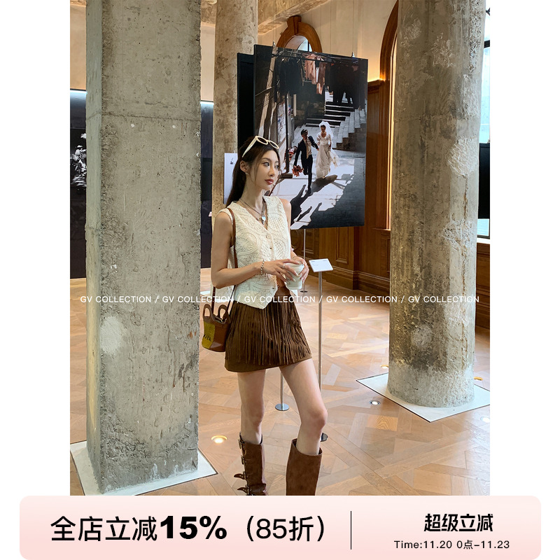 重工刺绣立体编织无袖马甲背心