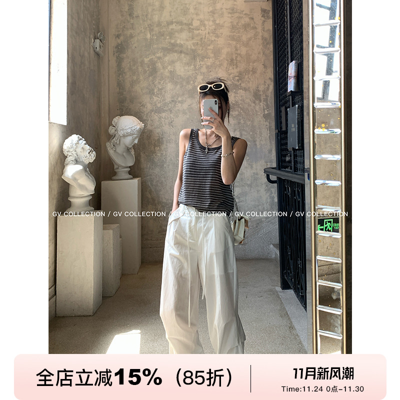 GV大白哥 清爽cleanfit 解构设计薄款白色工装裤宽松阔腿休闲裤女