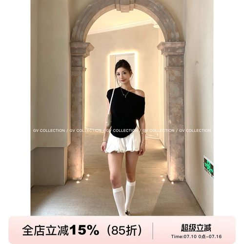 褶皱轻柔莱赛尔呼吸针织短袖上衣