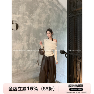 GV大白哥 叠穿元素  撞色松弛挂脖假两件细羊毛针织衫T恤秋季上衣