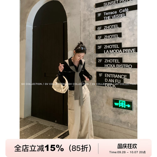 领巾羊毛polo领针织上衣