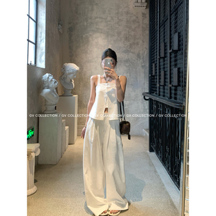 GV大白哥 解构设计感 立体假两件背心阔腿裤套装气质上衣显瘦裤子