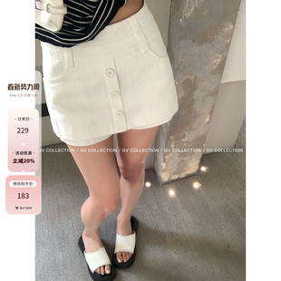 超优版 新款 型 春季 百搭裙子女 双层设计感纽扣高腰裙裤 GV大白哥