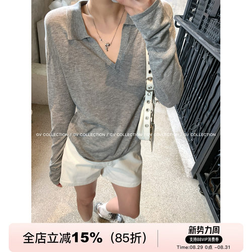 莱赛尔亚麻polo领细针织上衣