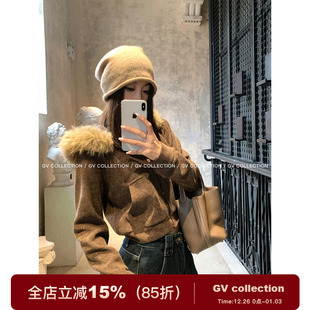 加绒收腰卫衣开衫 磨毛毛领修身 秋冬上衣女保暖 轻暖壁炉 GV大白哥