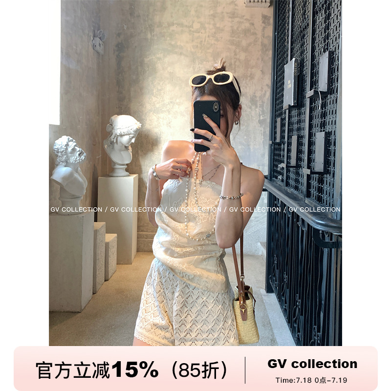 GV大白哥 立体美学 钩花镂空针织宽松短裤女百搭慵懒感休闲裤女夏