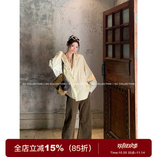 GV大白哥 做舊水洗復古燈芯絨直筒休閑褲 子女秋季 百搭 古典復興