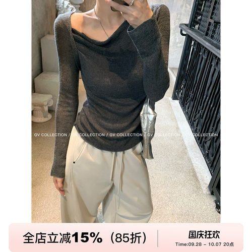 松弛弹力轻薄不规则羊毛针织上衣