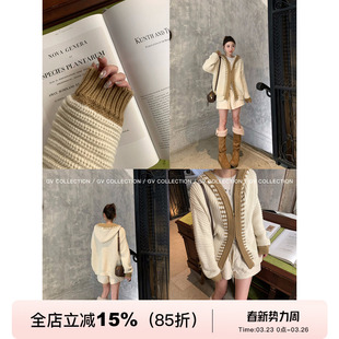 上衣女百搭 复古棒针编织撞色毛衣秋冬新款 GV大白哥 枫棕焦糖