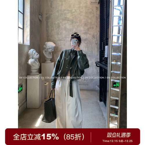 水洗做旧军绿牛仔机车外套