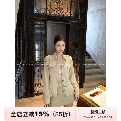 纽扣工装衬衫系带轻薄收腰上衣