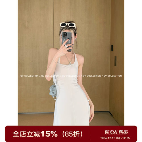 显瘦棉感褶皱收腰连衣裙