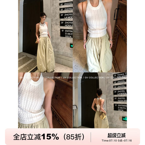 挂脖麻花编织露背设计感背心