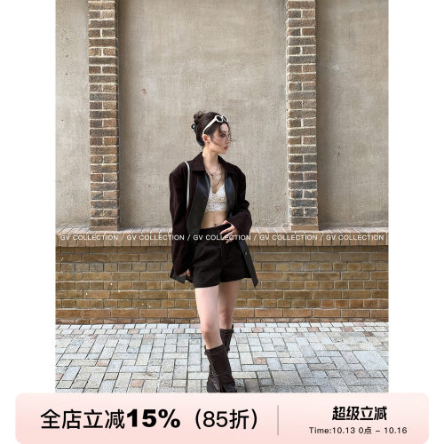 拼皮翻领高级感宽松西装短外套
