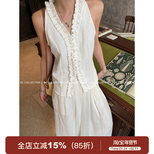 GV大白哥 Airelles氛围 立体花边V领背心上衣设计感小众女夏新款