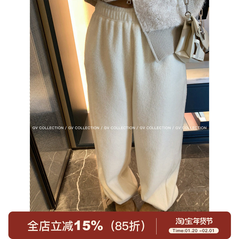 GV大白哥 软糯超好穿 绒绒圈松紧腰抽绳休闲裤秋冬新款百搭女裤子,女装/女士精品,休闲裤,淘宝优惠券,粉丝福利购,淘宝优惠卷