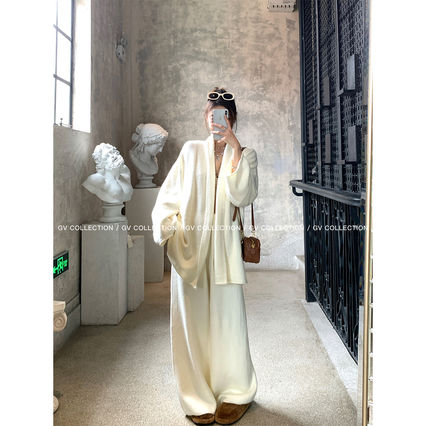 针织披肩上衣针织裤套装