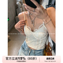 辣妹胸衣女夏季 GV大白哥 宮廷心機(jī) 吊帶閃片蕾絲緞條胸墊背心短款
