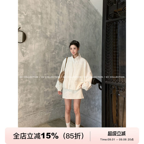 蕾丝拼接棉麻夹克外套半身裙套装