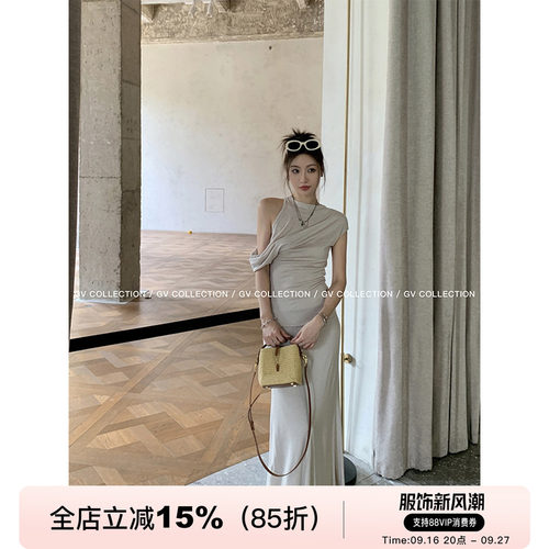 杏色不规则设计感上衣半裙套装
