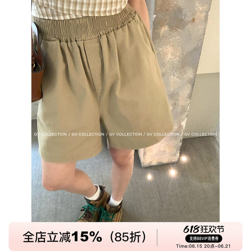 松紧腰棉感直筒休闲五分裤