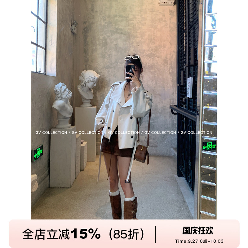 中短款翻领立领两穿风衣外套