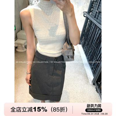 条纹知性老钱包臀条纹西装中裙