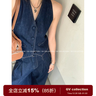 套装 GV大白哥 马甲上衣阔腿休闲裤 牛仔棉感无袖 女 VTG90‘法式