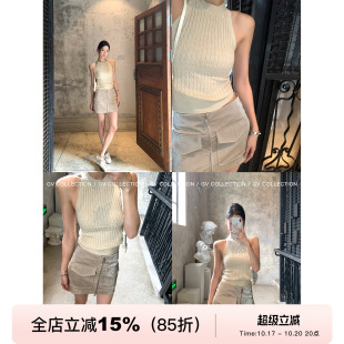 GV大白哥 简约cleanfit 挂脖麻花针织削肩无袖上衣设计感新款背心