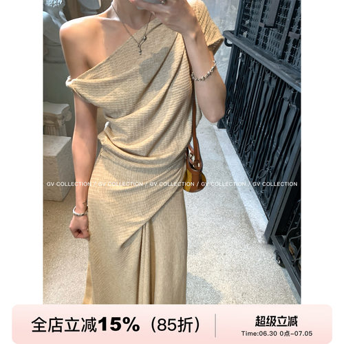 捏褶华夫格肌理嘎上衣半身裙套装