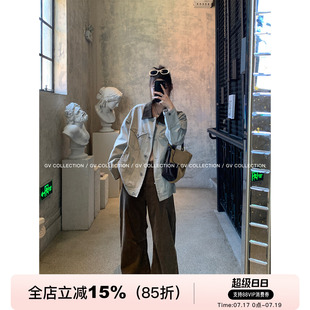 GV大白哥 质感VTG 浅色做旧水洗撞色领牛仔外套秋季新款上衣百搭