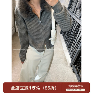 GV大白哥 松弛周刊 毛领坑条针织拉链收腰毛衣开衫秋冬新款百搭女