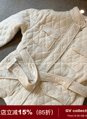 GV大白哥 第五大道 复古绒面立体菱格夹棉收腰外套秋冬新款上衣女