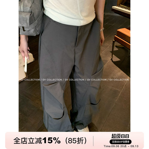 率性侧口袋直筒阔腿工装裤