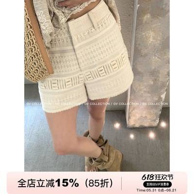 老钱度假立体刺绣度假风短裤