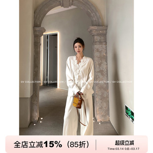 GV大白哥 塞纳画廊 亚麻立体刺绣新中式花朵上衣衬衫春夏新款百搭