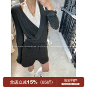 GV大白哥 百搭女 新款 慵懒叠穿 美丽诺羊毛假两件挂脖撞色上衣春季